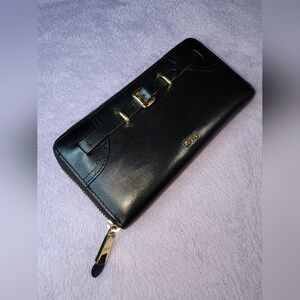 Ralph Lauren Women's Black Buckled Zip Around  Wallet